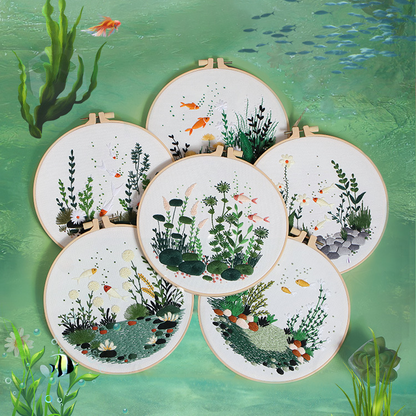 UrCustomHUB “Garden Beneath the Water” Embroidery Kit: Where Fish, Ferns, and Flowers Come Alive