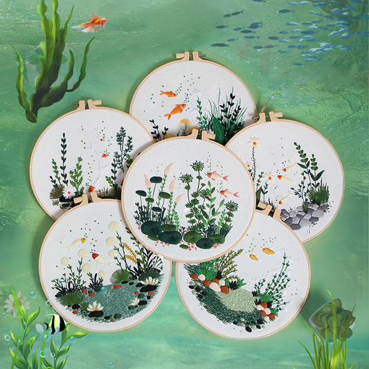 UrCustomHUB “Garden Beneath the Water” Embroidery Kit: Where Fish, Ferns, and Flowers Come Alive