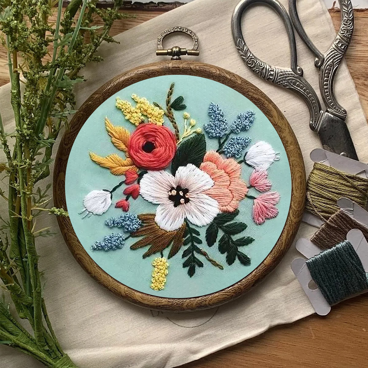 Rubbyoo Embroidery Kit- Modern Flower Design | Diy Craft Kits,Hand Stitch,For Craft Lover