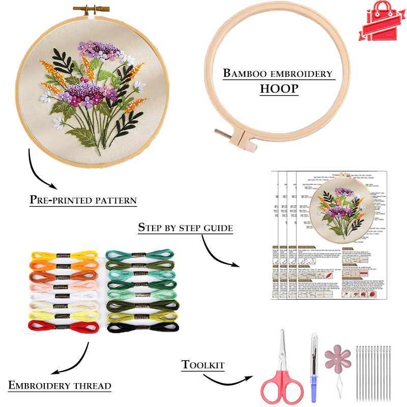 Flower With Colorful Background - Themed DIY Embroidery Kits