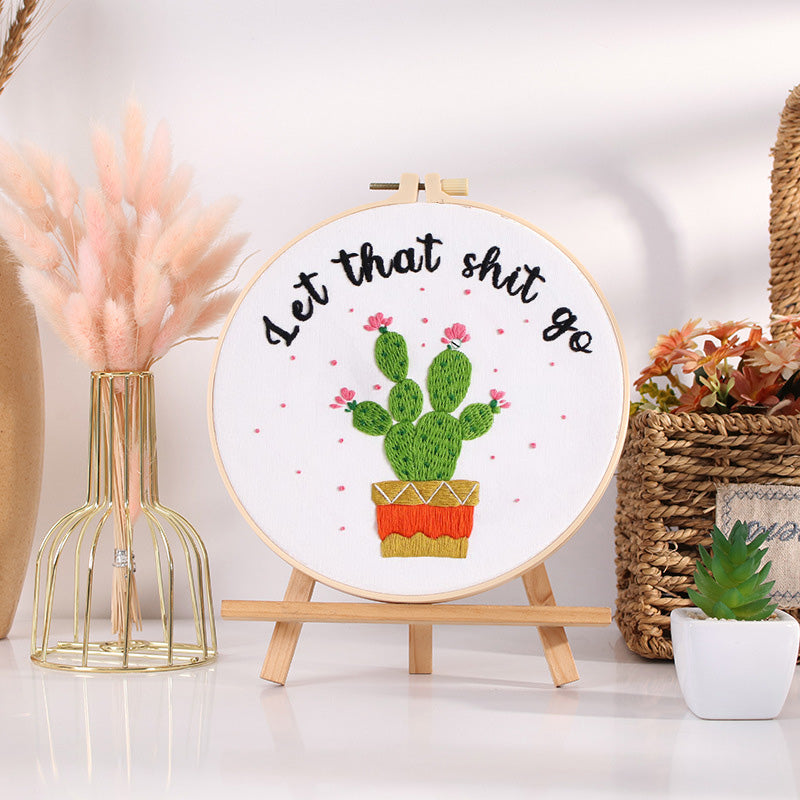 Motivational Cactus Embroidery Kit: Craft Your Inspiring Masterpiece