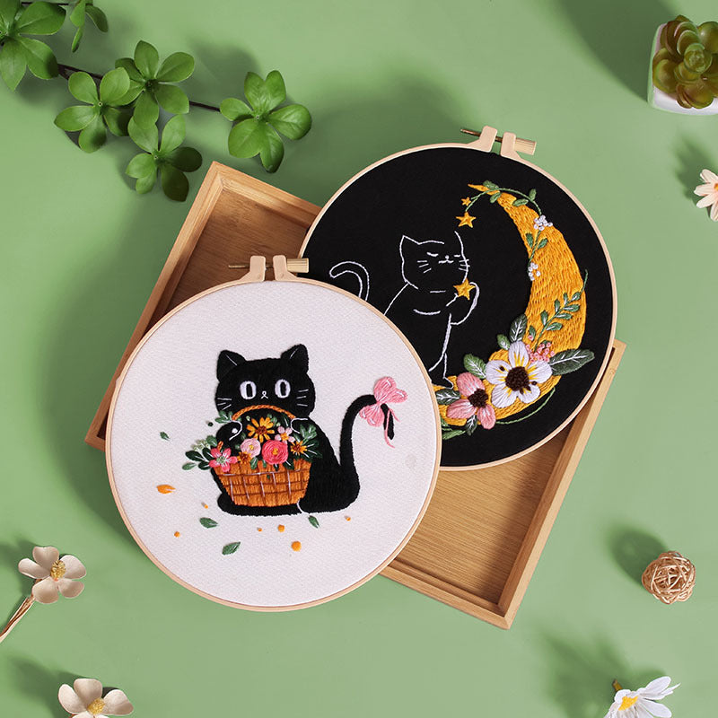 Holiday Black Cats Embroidery Kit