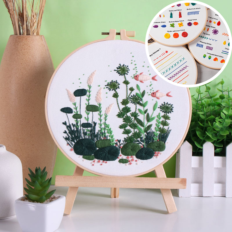 UrCustomHUB “Garden Beneath the Water” Embroidery Kit: Where Fish, Ferns, and Flowers Come Alive