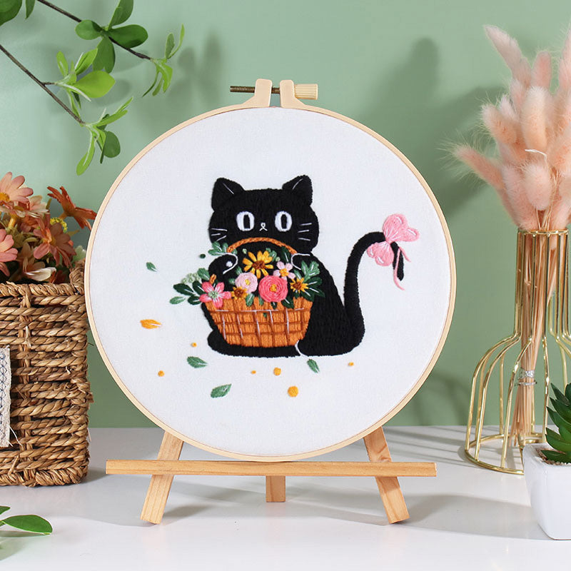 Holiday Black Cats Embroidery Kit