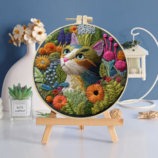 Feline Floral Embroidery Kit