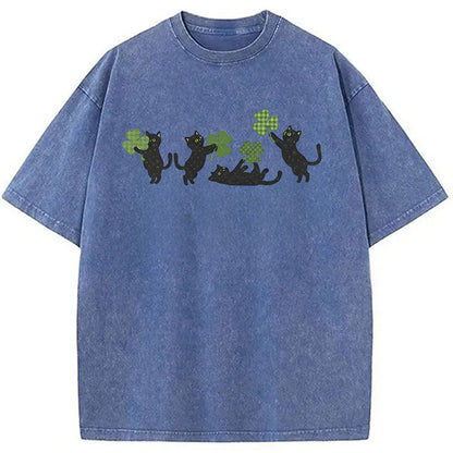 St Patricks Day Cat Washed T-Shirt