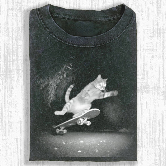 Wacky Skateboarding Cat Trick T-shirt