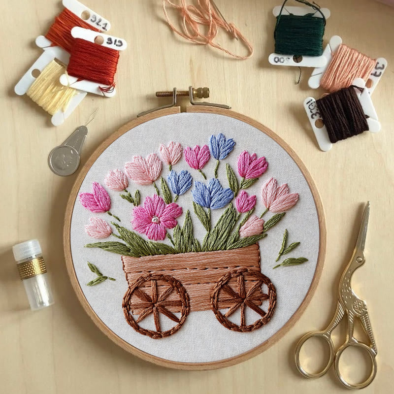 Rubbyoo Embroidery Kit -Spring Cart | For Craft Lover  Cozy Crafts