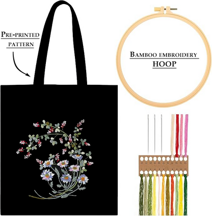 Wild Daisy Elegance Embroidered Tote: Embroider Your Unique Style