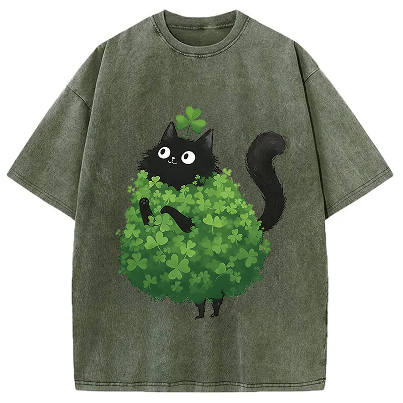 St. Patrick's Day Decorated Cat Washed T-Shirt