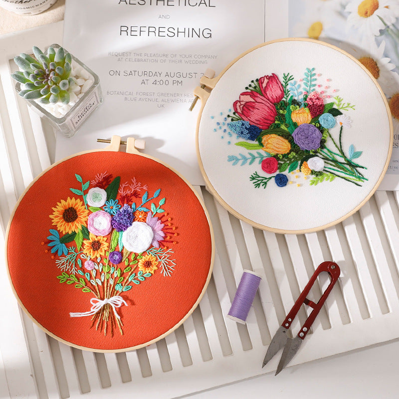 Embroidery Hoop Flowers Gift Kit for Beginner
