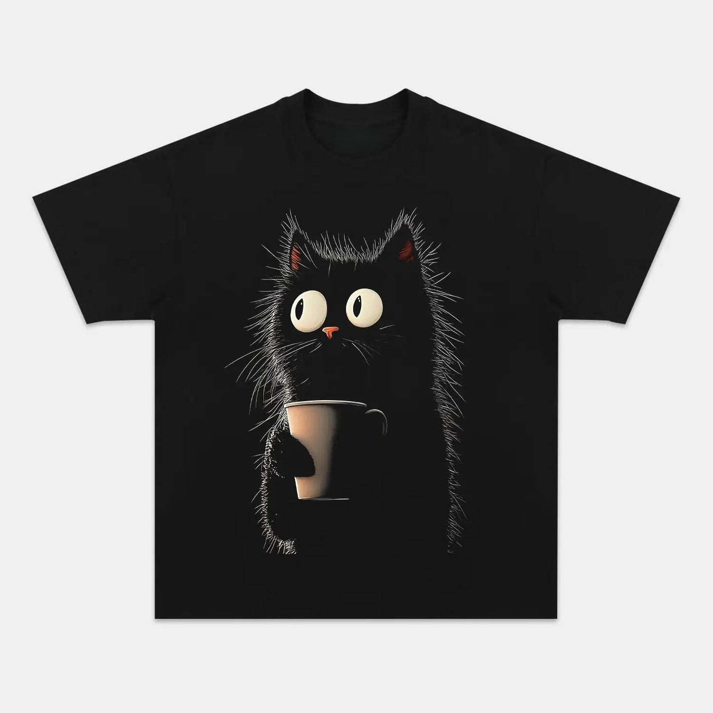 CARICATURE CAT WITH A MUG T-SHIRT