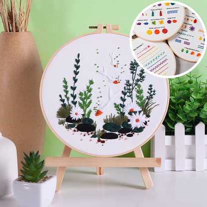 UrCustomHUB “Garden Beneath the Water” Embroidery Kit: Where Fish, Ferns, and Flowers Come Alive
