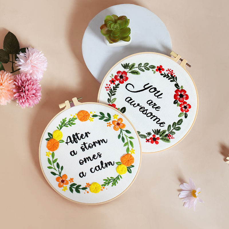 Positivity Floral Wreath  -Themed DIY Embroidery Kits