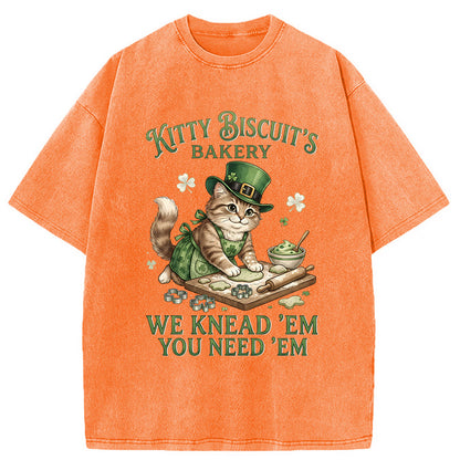 Funny Cat St Patrick's Day Washed T-Shirt