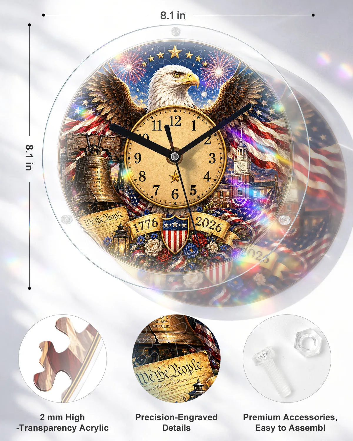 DIY Acrylic Puzzle Clock Kit - Majestic Eagle Liberty