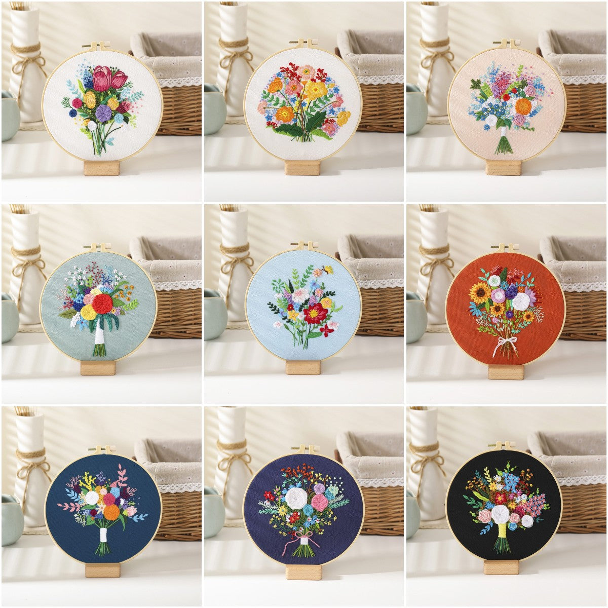Embroidery Hoop Flowers Gift Kit for Beginner