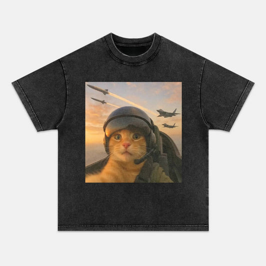 Wacky Pilot Cat with Headset Vintage T-shirt