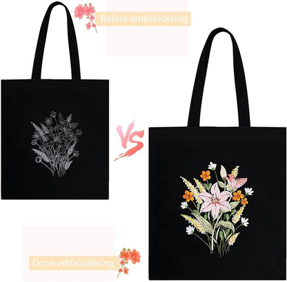 Handcrafted Floral Canvas Tote: Embroider Your Unique Style