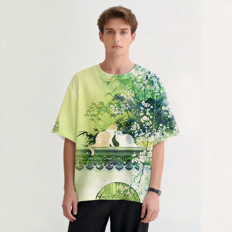 Kissing Catsl Graphic Print T-Shirt