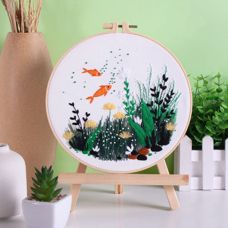 UrCustomHUB “Garden Beneath the Water” Embroidery Kit: Where Fish, Ferns, and Flowers Come Alive