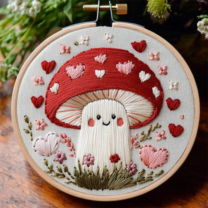 Rubbyoo Embroidery Kit -Heartfelt Mushroom | Hand Stitch For Craft Lover