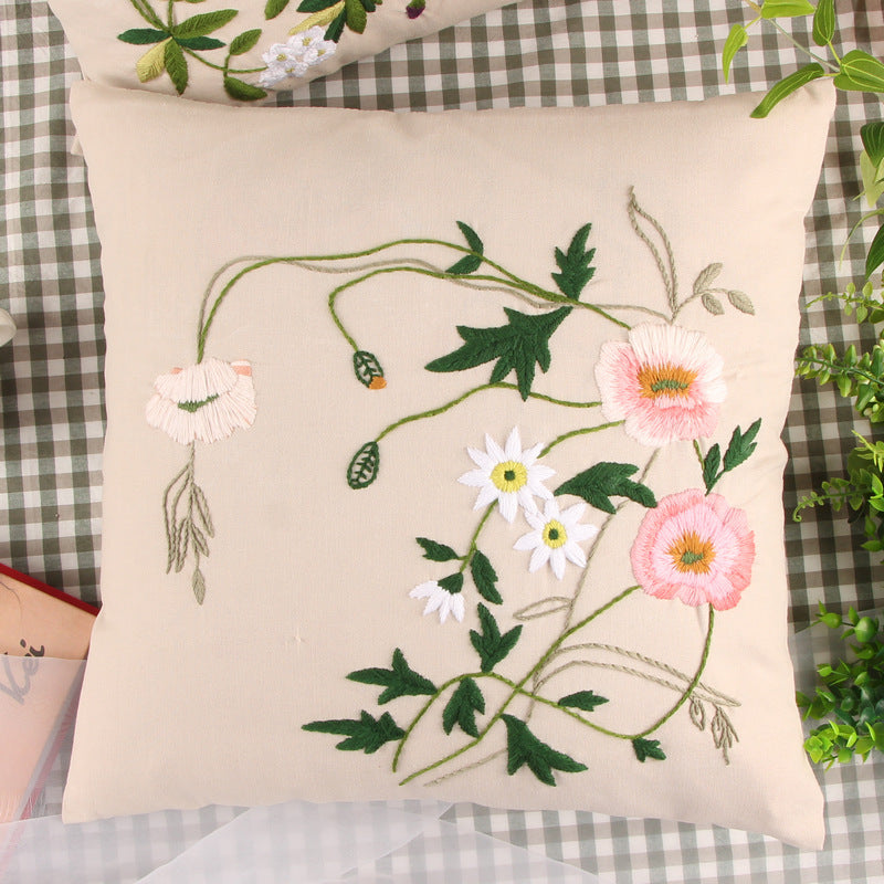 Whimsy Blooms Pillow Embroidery Kit: Craft Your Delightful Home Decor