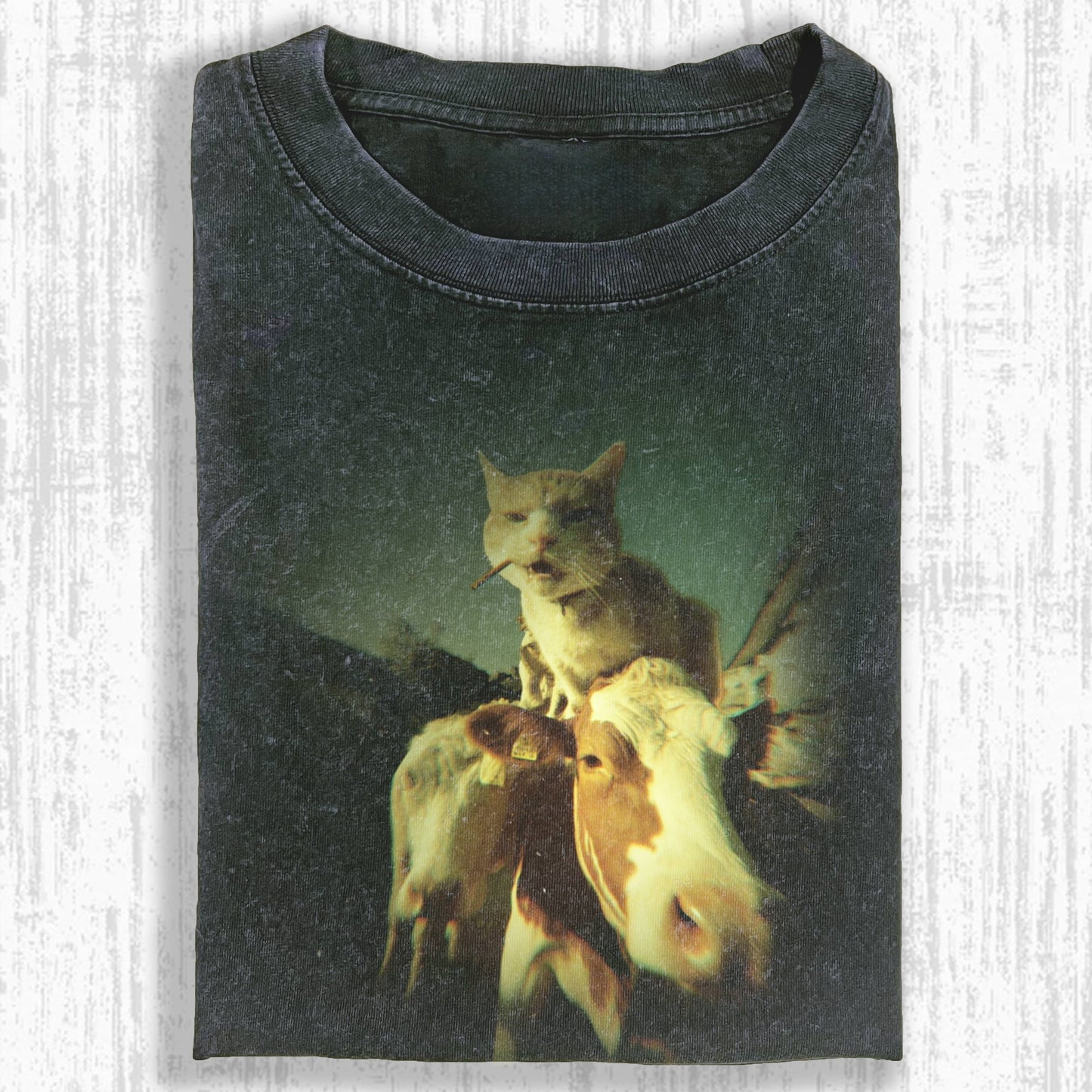 Wacky Cat Smoking on Cowback T-shirt