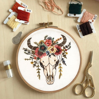 Rubbyoo Embroidery Kit - Floral Skull | Hand Stitch  Wall Decor