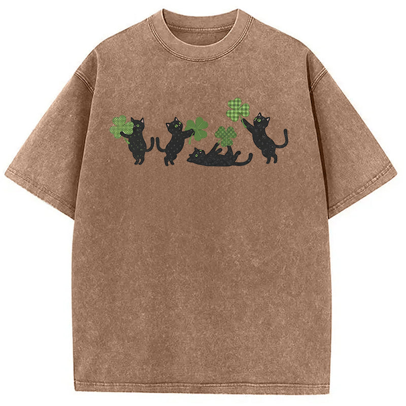 St Patricks Day Cat Washed T-Shirt