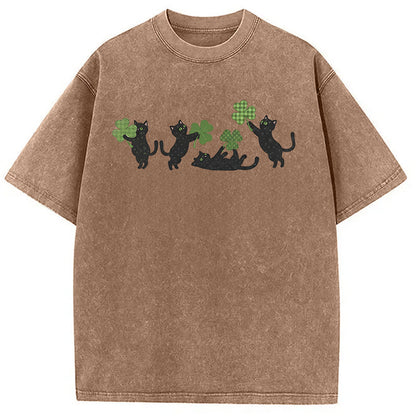 St Patricks Day Cat Washed T-Shirt