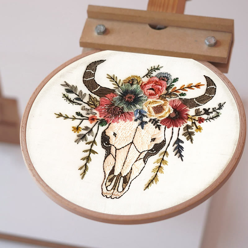 Rubbyoo Embroidery Kit - Floral Skull | Hand Stitch  Wall Decor