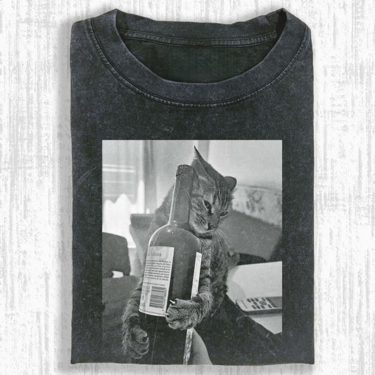 Wacky Drunk Cat with Empty Bottles T-shirt
