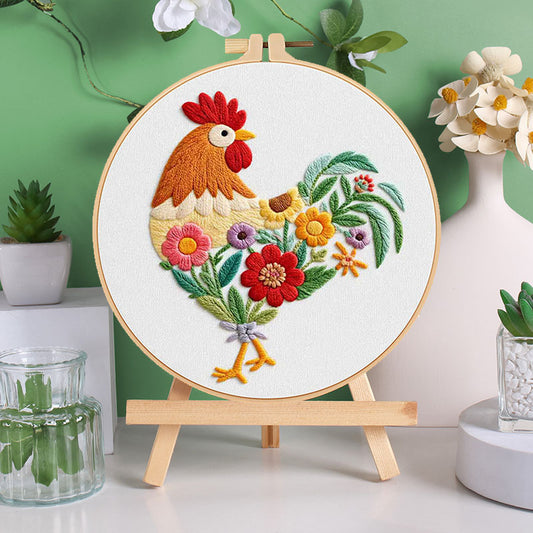 Floral Rooster - Themed DIY Embroidery Kits