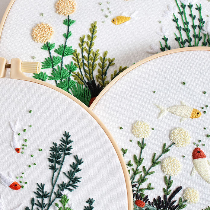 UrCustomHUB “Garden Beneath the Water” Embroidery Kit: Where Fish, Ferns, and Flowers Come Alive