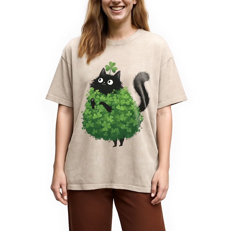 St. Patrick's Day Decorated Cat Washed T-Shirt