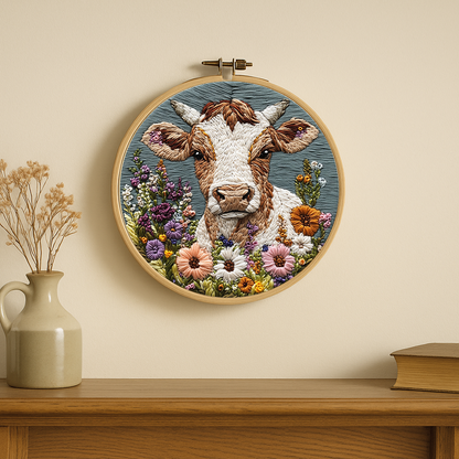 Pasture Charm Cow Embroidery Kit: Stitch the Gentle Soul of the Countryside