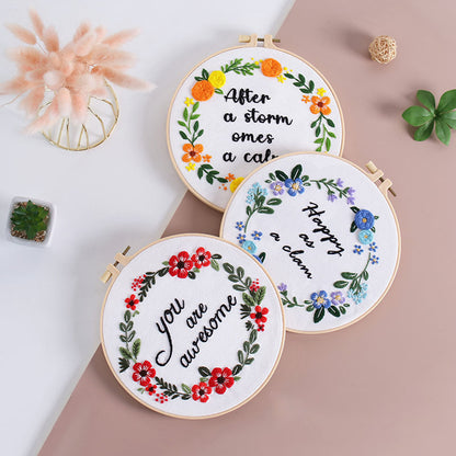 Positivity Floral Wreath  -Themed DIY Embroidery Kits