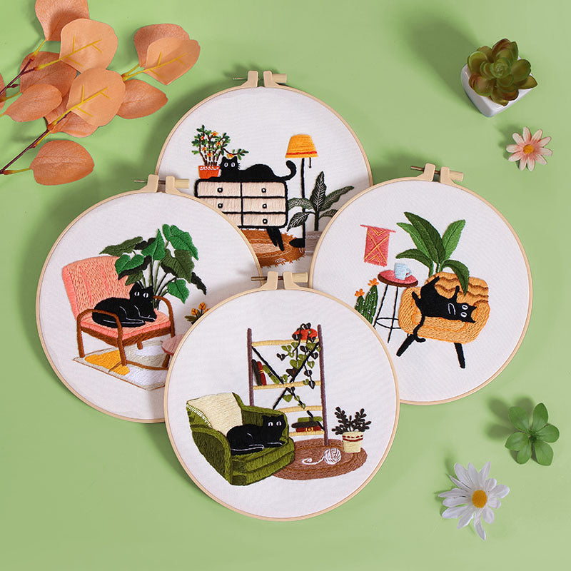 Cozy Black Cat Nook - Themed DIY Embroidery Kits