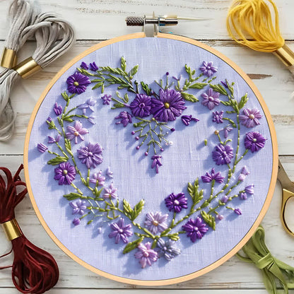 Rubbyoo Embroidery Kit - Purple Floral Heart