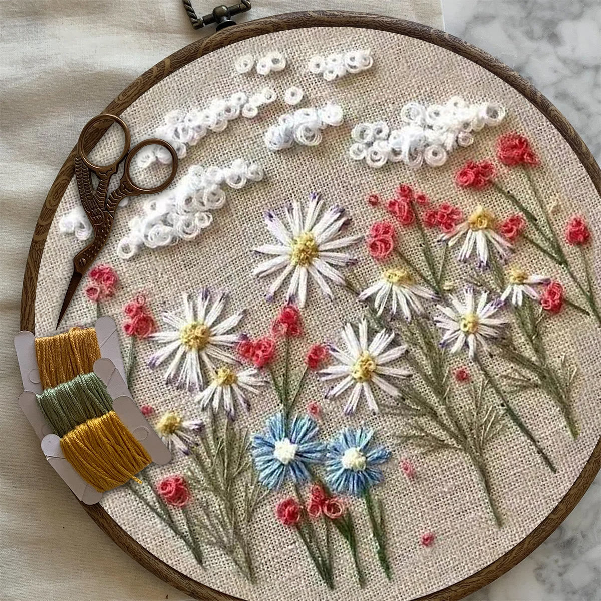 Rubbyoo Embroidery Kit- Daisy Pattern | Embroidery Kit For Beginner,Modern Embroidery