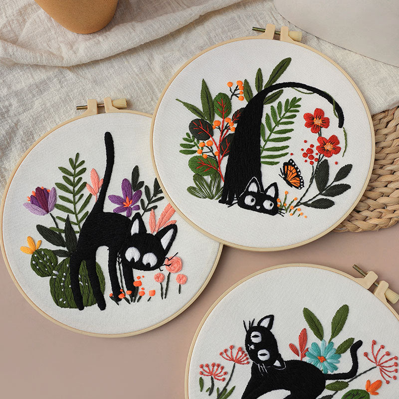 Little Black Cat -Themed DIY Embroidery Kits