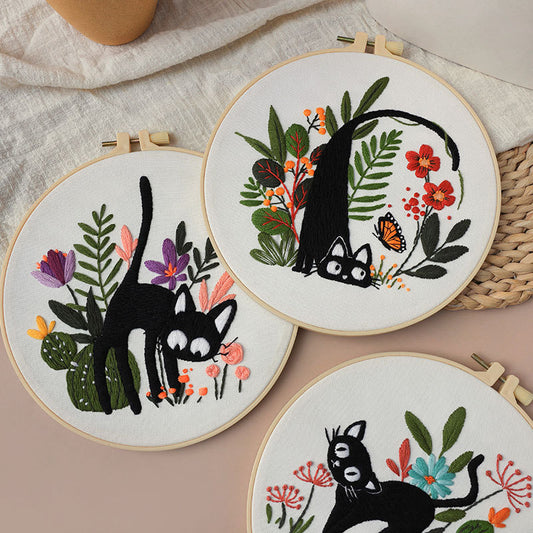 Little Black Cat -Themed DIY Embroidery Kits