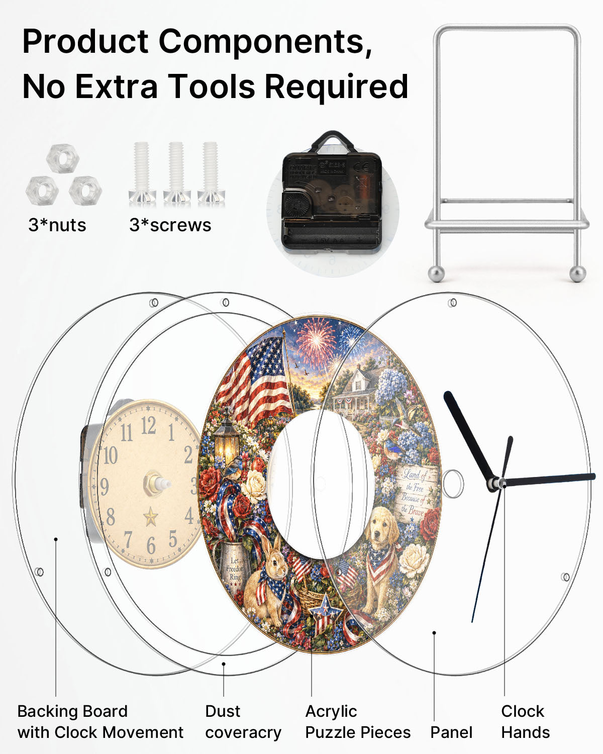 DIY Acrylic Puzzle Clock Kit - Patriotic Pets Cottage