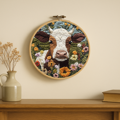 Pasture Charm Cow Embroidery Kit: Stitch the Gentle Soul of the Countryside
