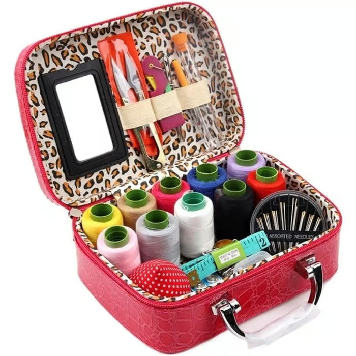 Portable Sewing Kit in Faux Leather Case