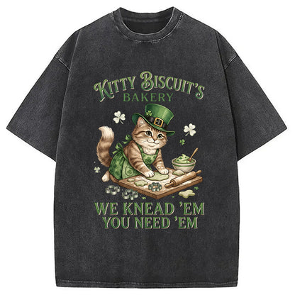 Funny Cat St Patrick's Day Washed T-Shirt