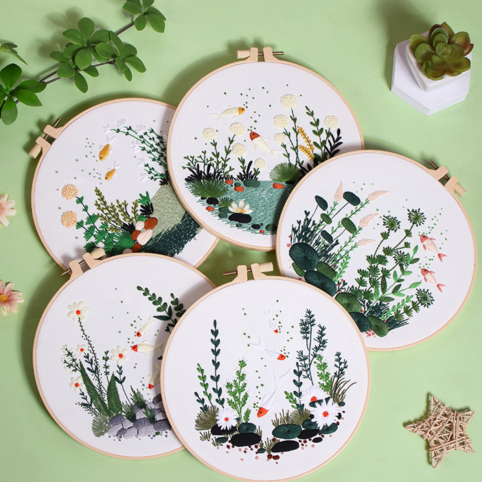 UrCustomHUB “Garden Beneath the Water” Embroidery Kit: Where Fish, Ferns, and Flowers Come Alive