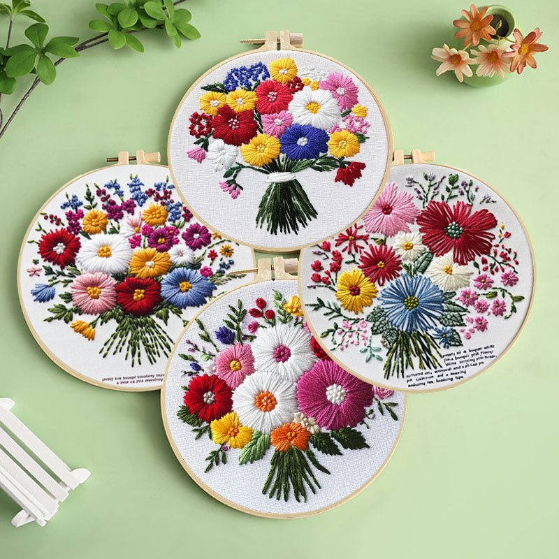 Rainbow Wildflower Bouquet Embroidery Kit
