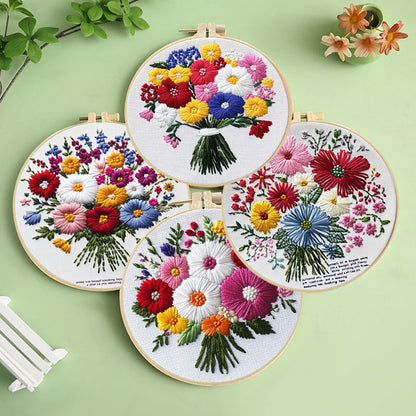 Rainbow Wildflower Bouquet Embroidery Kit